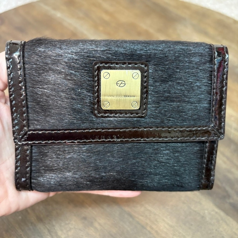 Francesco Biasia‎ Leather Animal Hair Wallet Brown Trifold